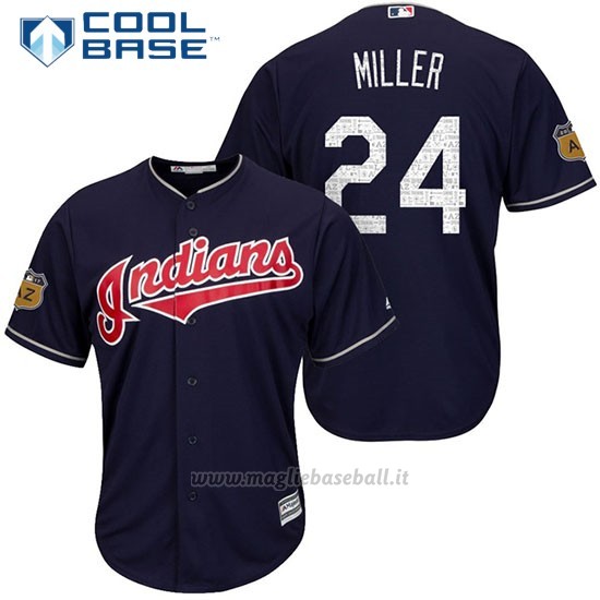 Maglia Baseball Uomo Cleveland Indians Andrew Miller 24 Blu 2017 Allenamento Primaverile Cool Base Giocatore